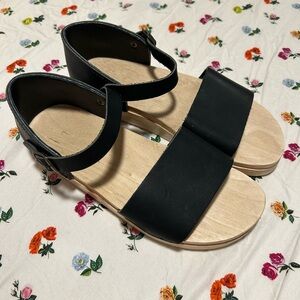 No. 6 Leather and Wood Clog Sandals Sz 37/7